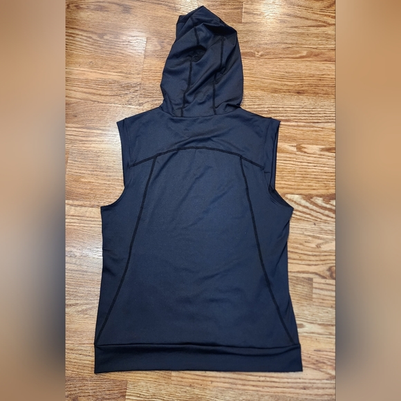 Black Sleeveless Compression Hoodie Hip-hop Workout Shirt Men's Size Large - Picture 6 of 8
